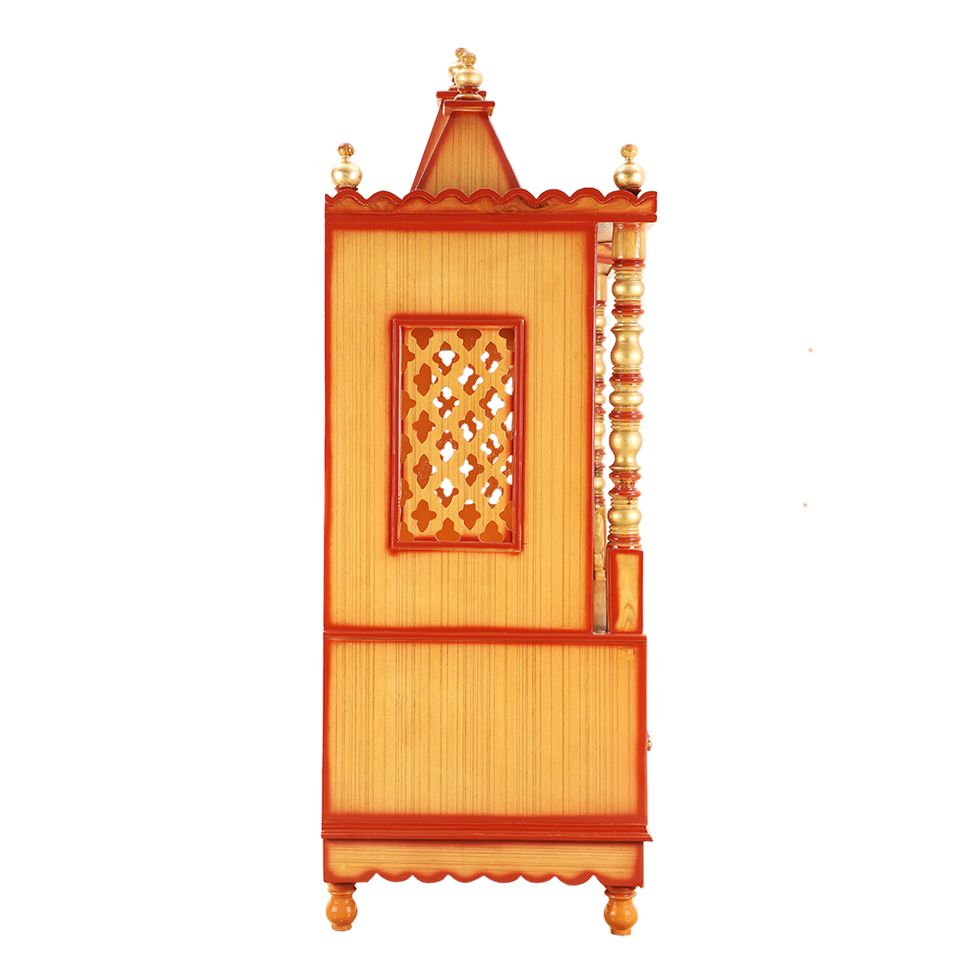 Abhikya Sthana Floor Rested Pooja Mandir without Door (Teak Gold)