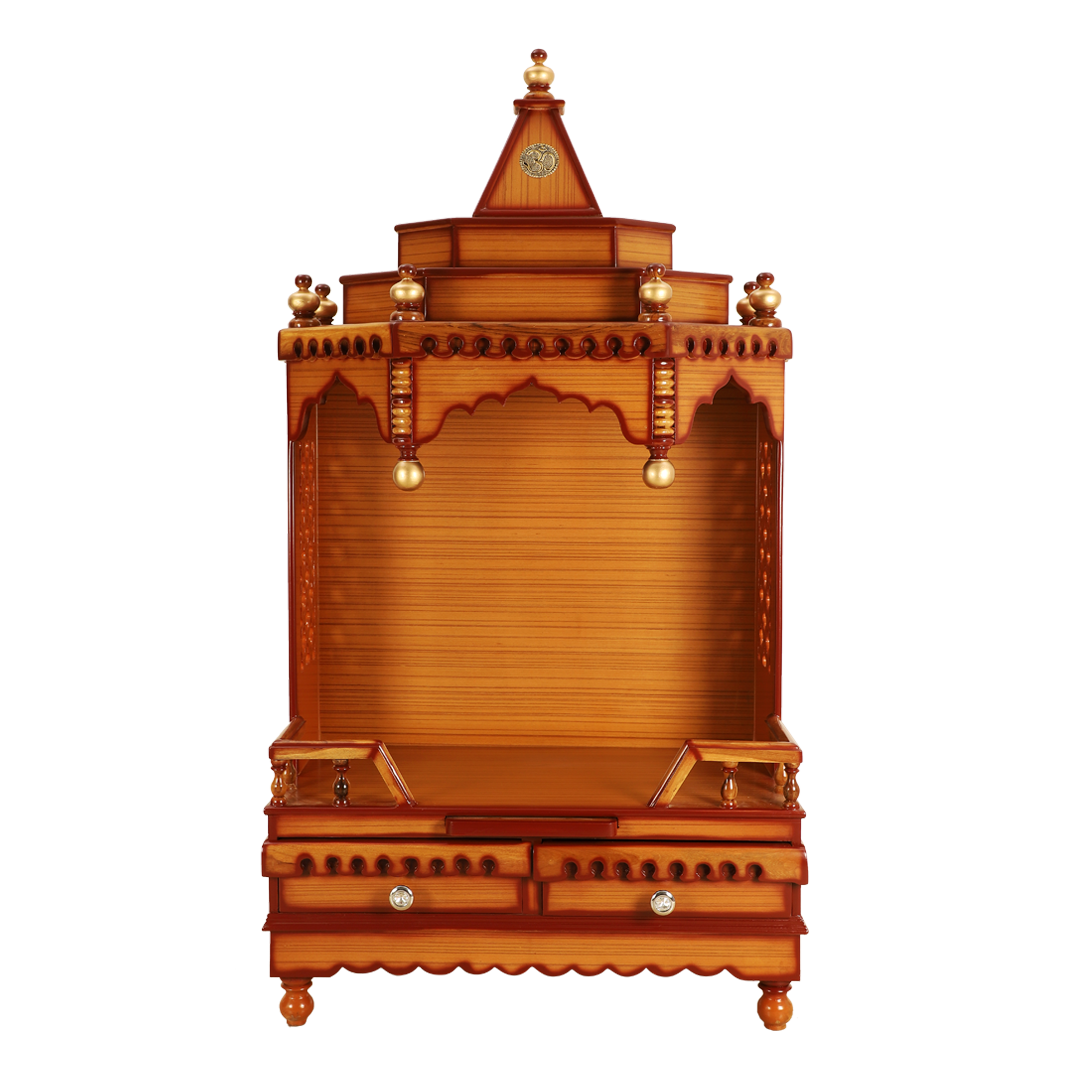 Brahma Sthana Medium Floor Rested Pooja Mandir (Teak Gold)