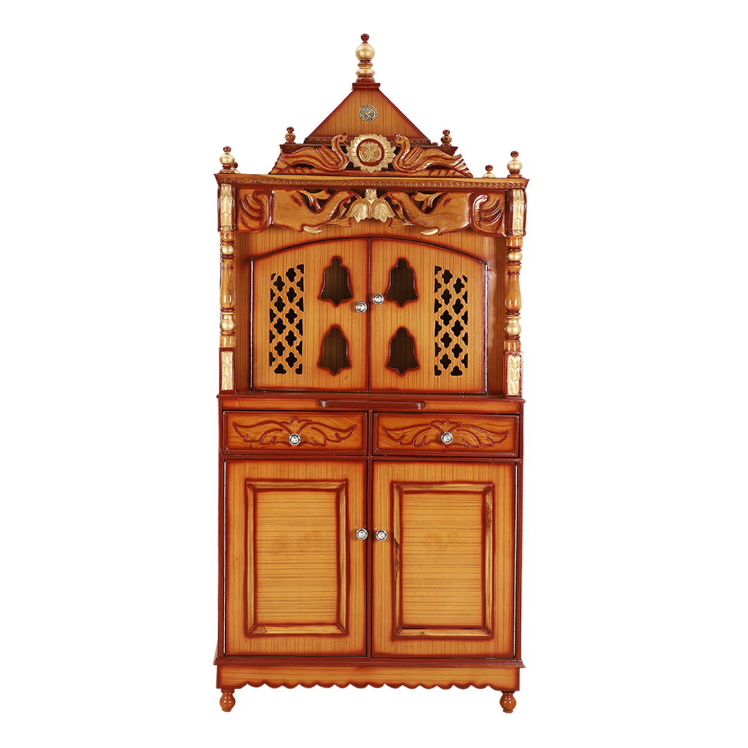 Divine Palace Large Floor Rested Pooja Mandap with Door (Teak Gold)