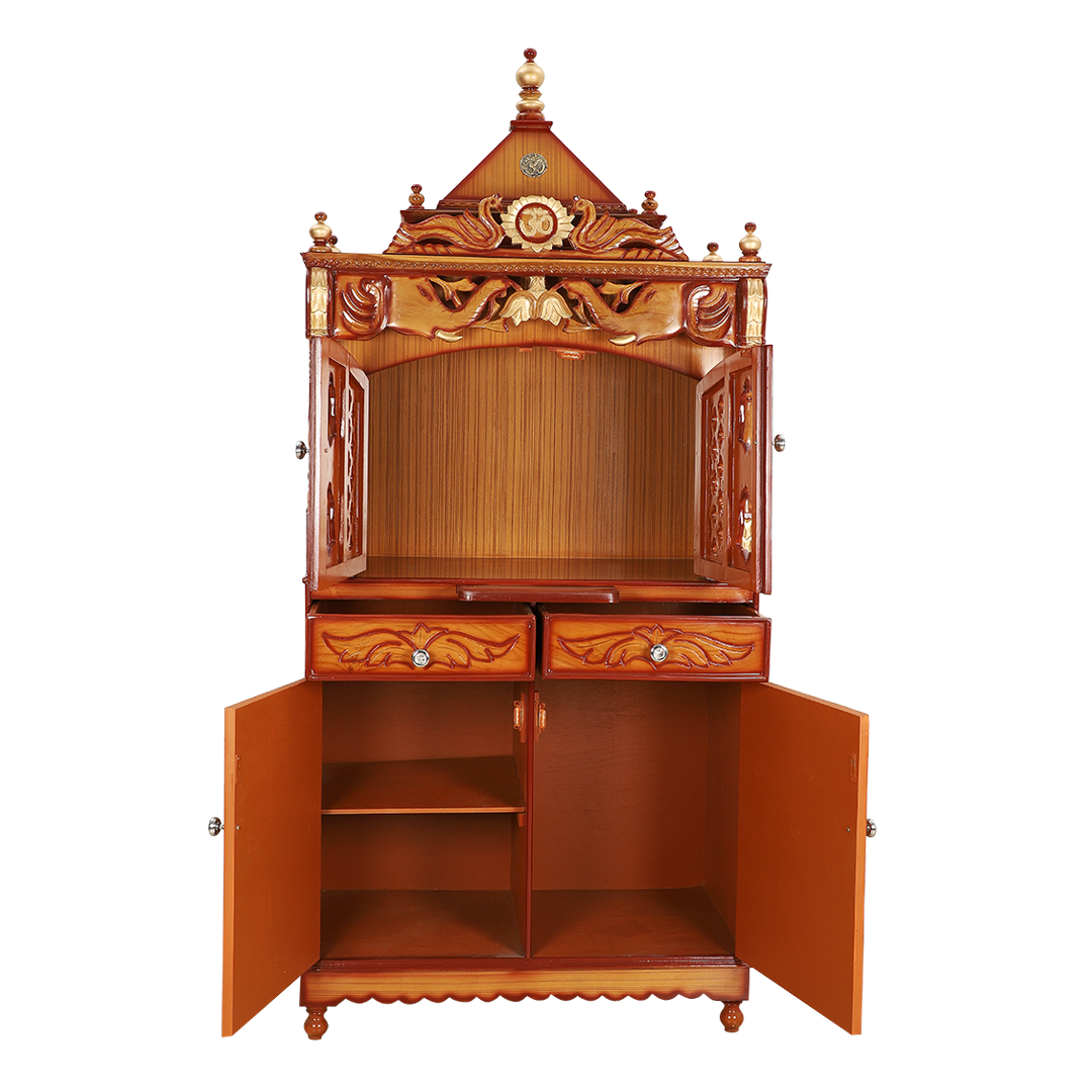 Divine Palace Large Floor Rested Pooja Mandap with Door (Teak Gold)
