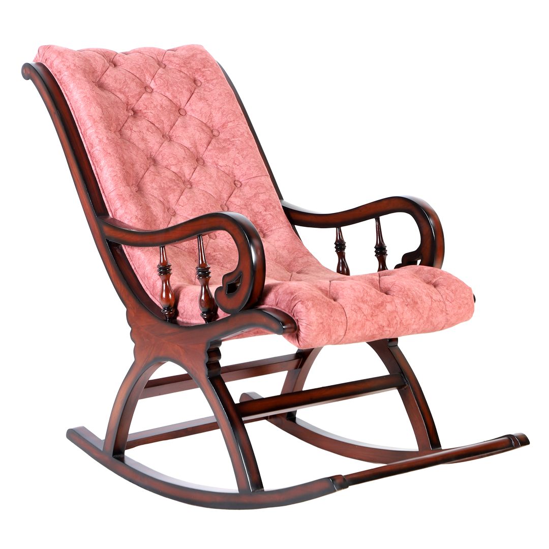 Touffy Fabric Upholstered Rocking Chair (Brown Burgundy)