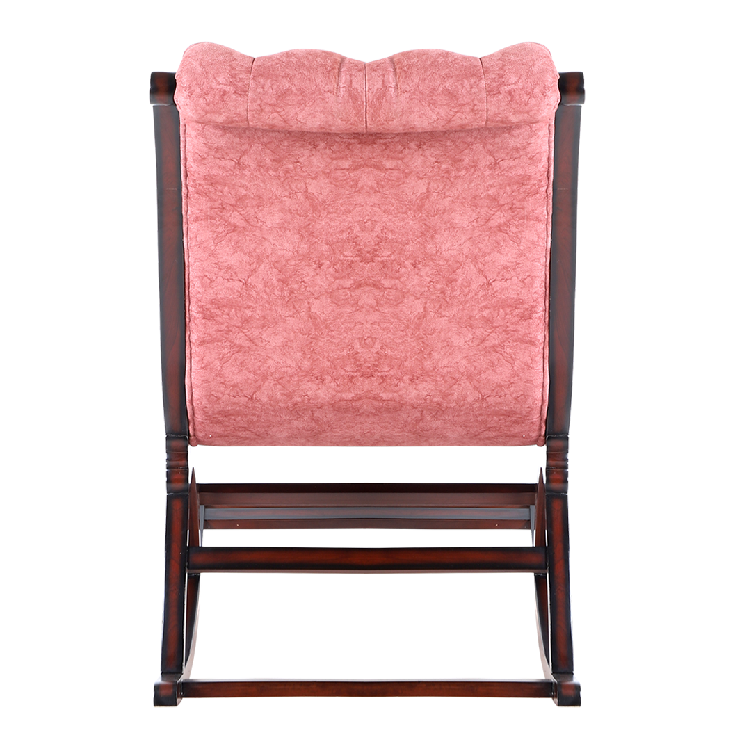 Touffy Fabric Upholstered Teak Wood Rocking Chair (Brown Burgundy)