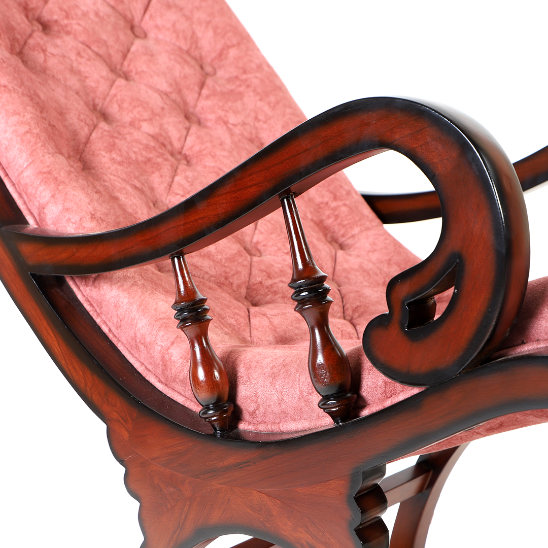 Touffy Fabric Upholstered Teak Wood Rocking Chair (Brown Burgundy)
