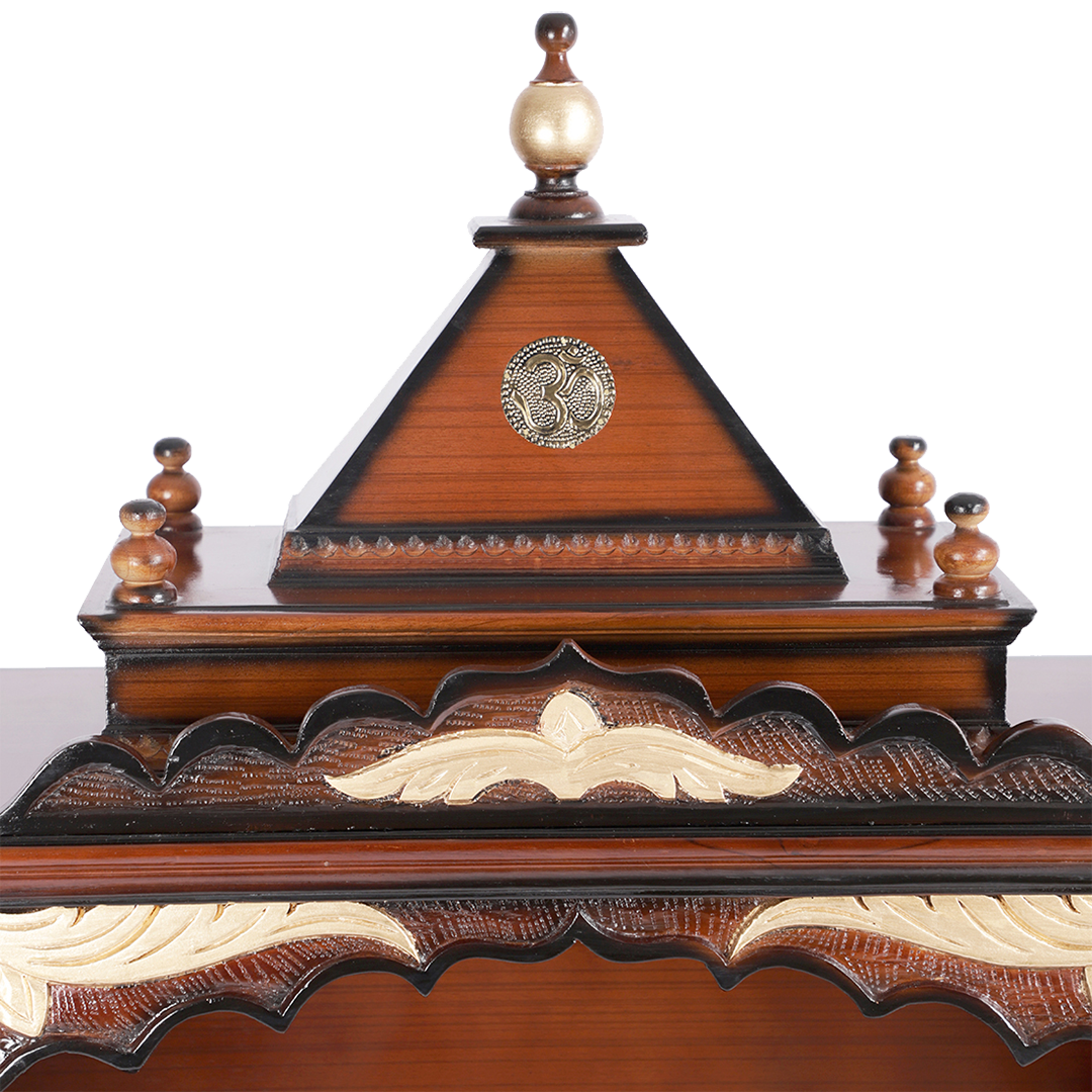 Sacred Space Large Floor Rested Pooja Mandir Without Door (Brown Gold)