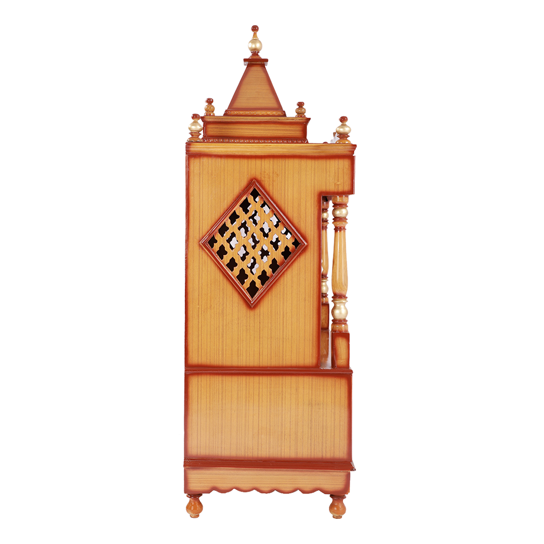 Sacred Home Large Floor Rested Pooja Mandir with Door (Teak Gold)