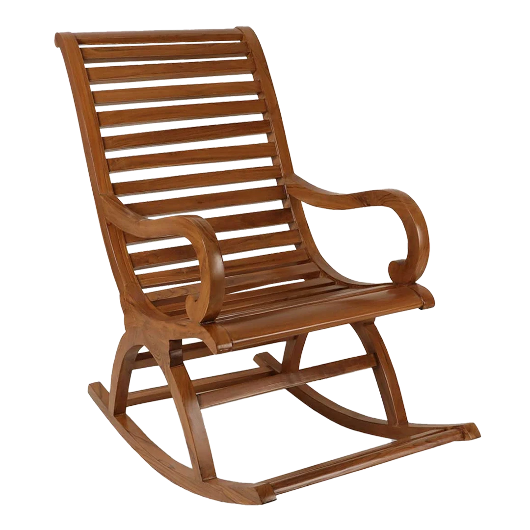 Boston Teak Wood Rocking Chair in Mahogany color 45° side view