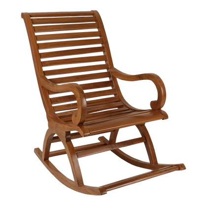 Boston Teak Wood Rocking Chair in Mahogany color 45° side view