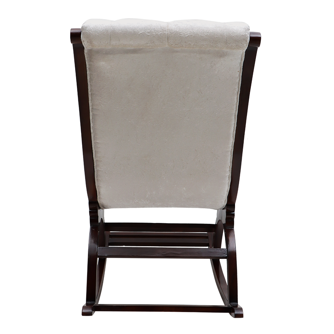 Touffy Fabric Upholstered Teak Wood Rocking Chair (Brown-Silver)