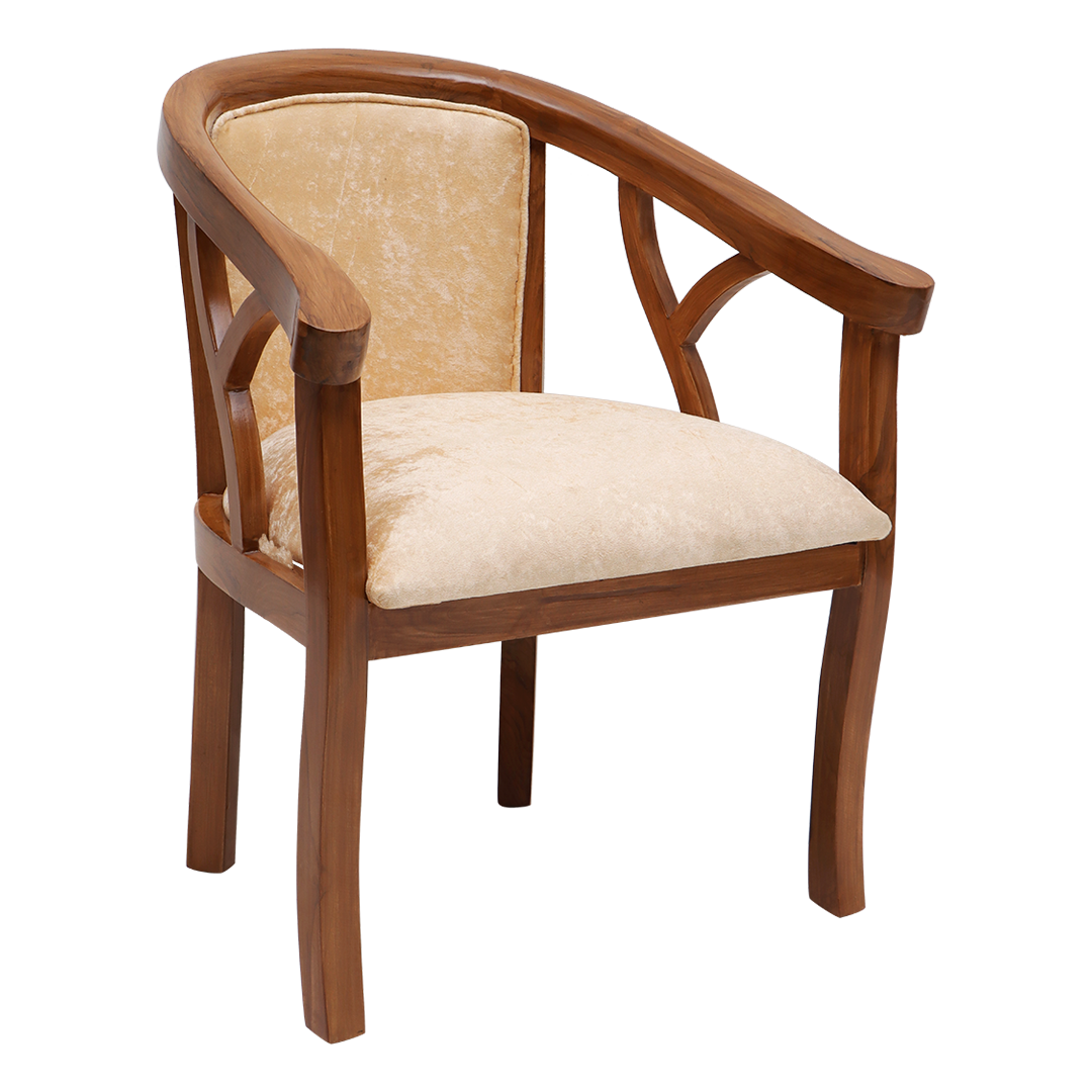 Comfy Teak Wood Fabric Upholstered Arm Chairs (Teak-Beige)