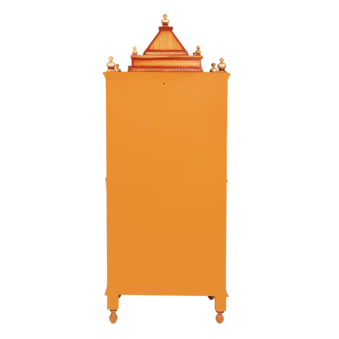 Kutustha Floor Rested Pooja Mandir with Door (Teak Gold)