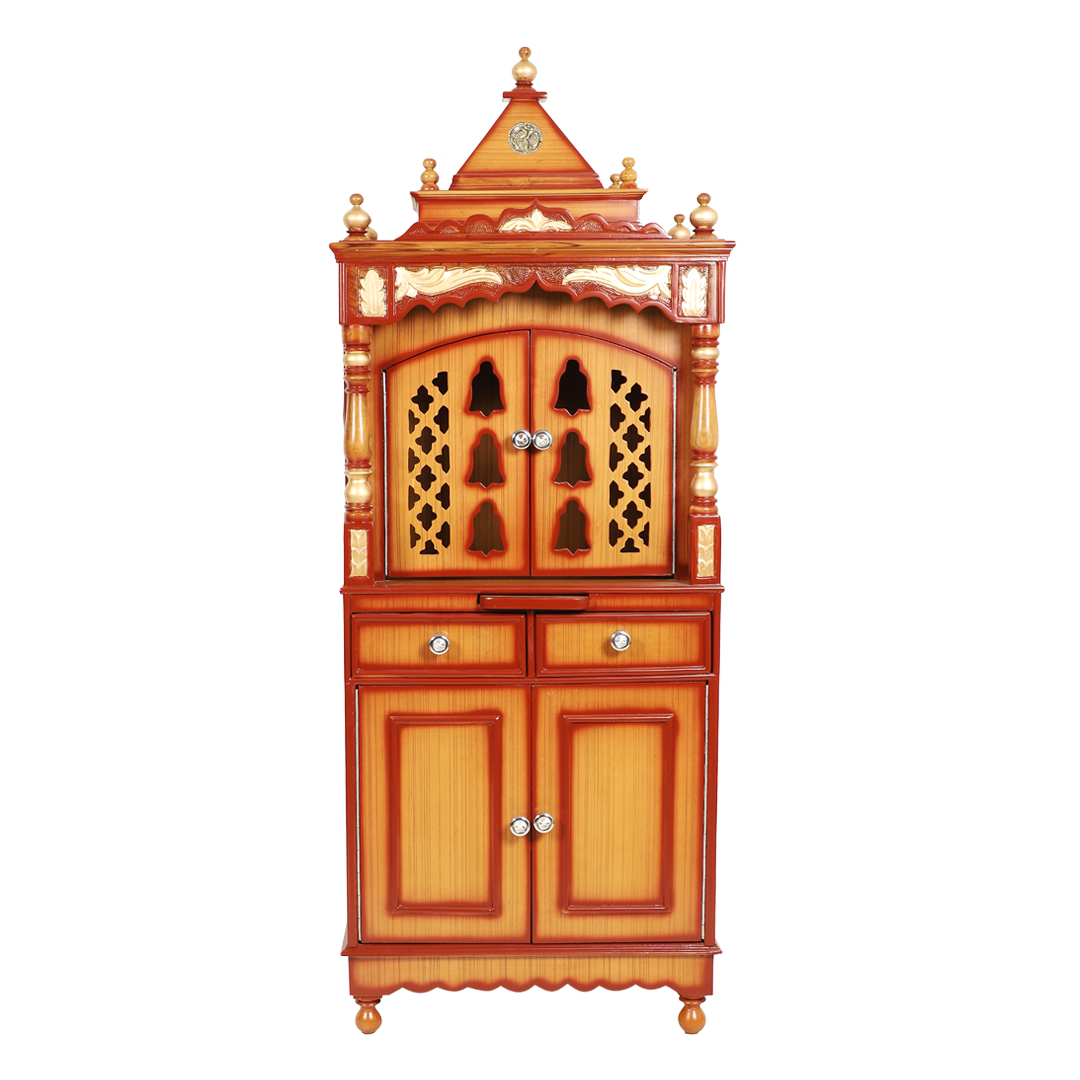 Suramya Floor Rested Pooja Mandir with Door (Teak Gold)