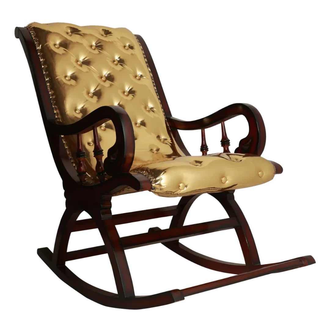 Aurum Fabric Upholstered Teak Wood Rocking Chair (Brown Gold)