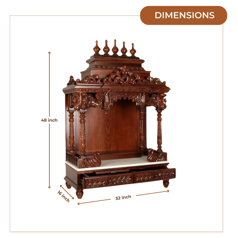 Ishanam Teak Wood Mandir (Brown)  Dimensions