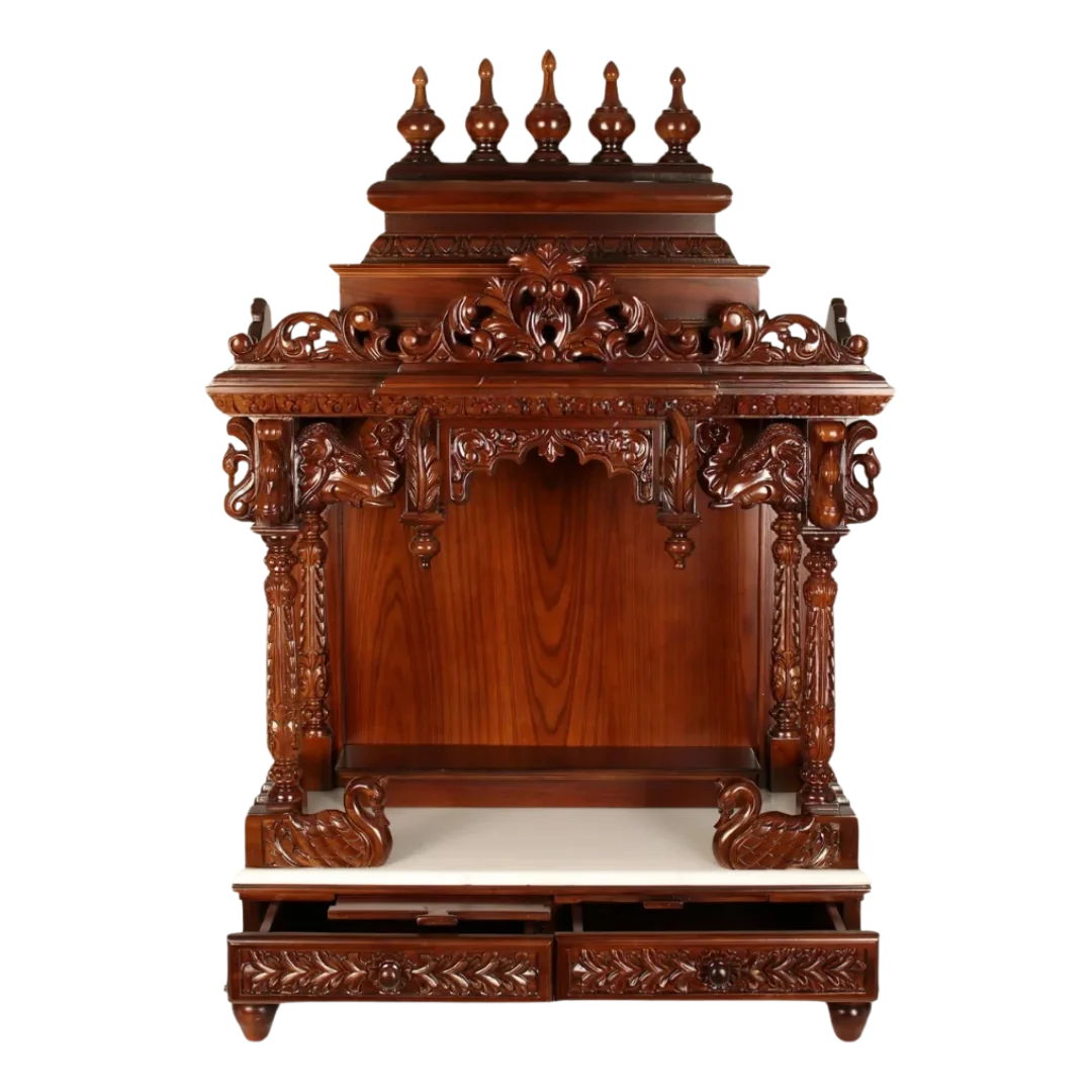 Ishanam Teak Wood Mandir (Brown) Front view