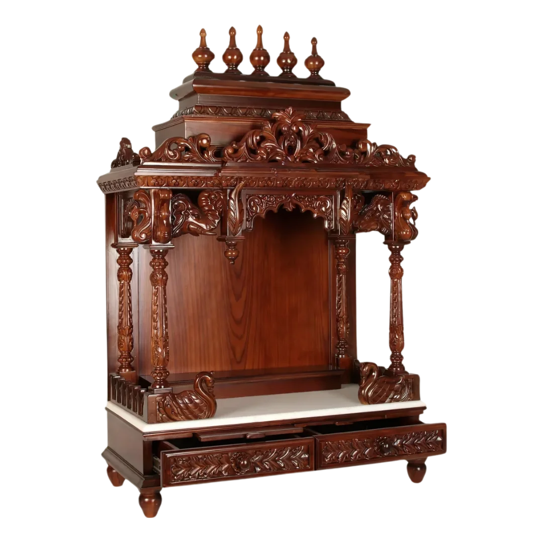 Ishanam Teak Wood Mandir (Brown)  Side angle