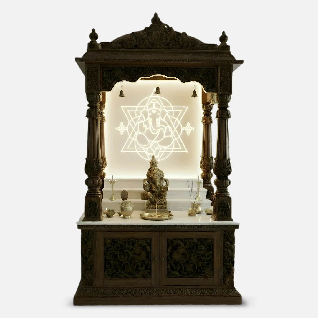  Ishvarpeeth Teak Wood Mandap (Brown) front view 