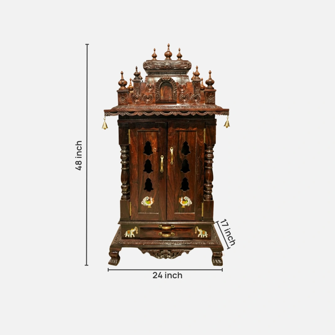  Jagannath Teak Wood Mandir (Brown) dimensions view 