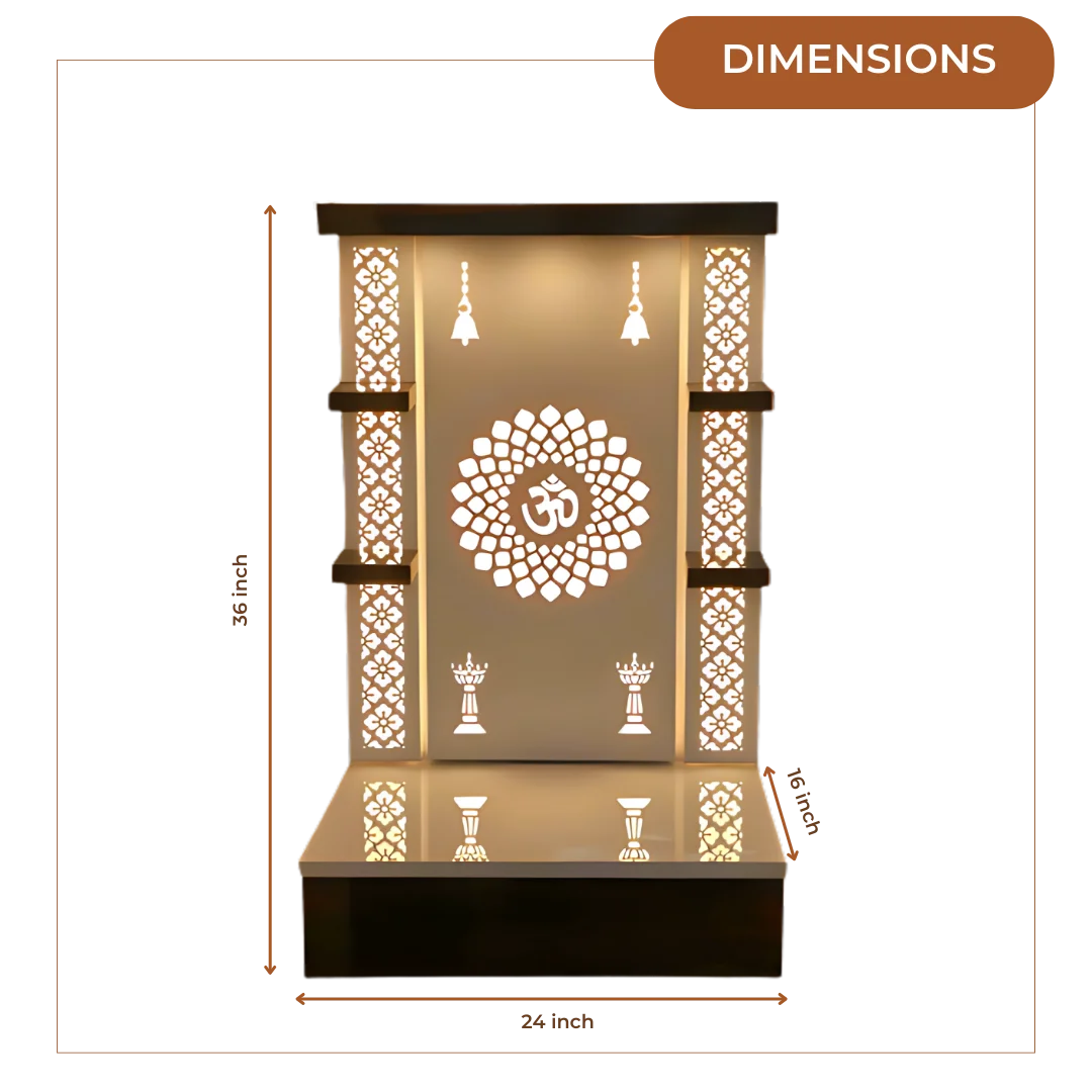 Jyoti Sthambh Wooden Pooja Mandir (Gold) Dimensions