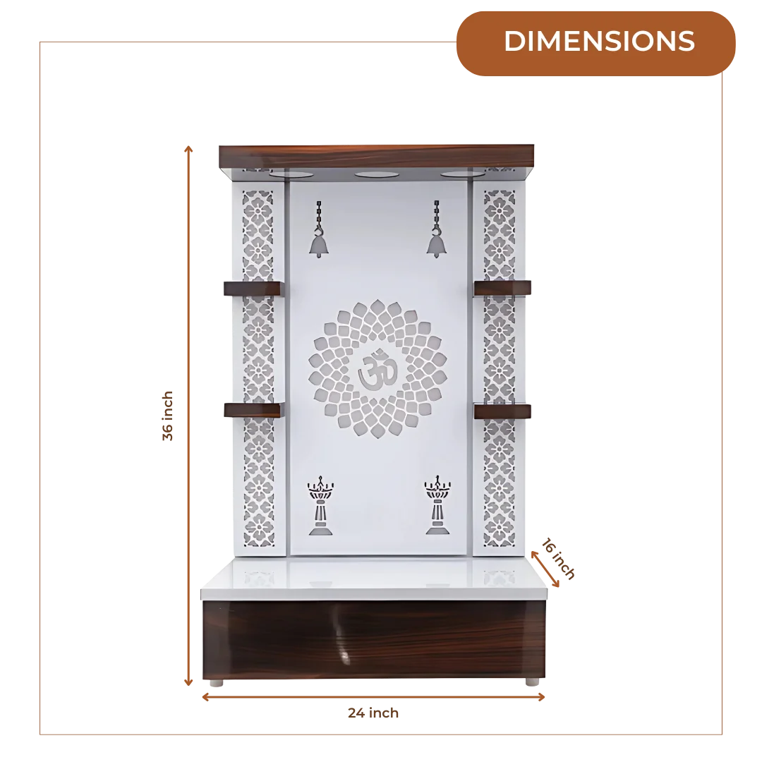 Jyoti Sthambh Wooden Pooja Mandir (White) Dimensions