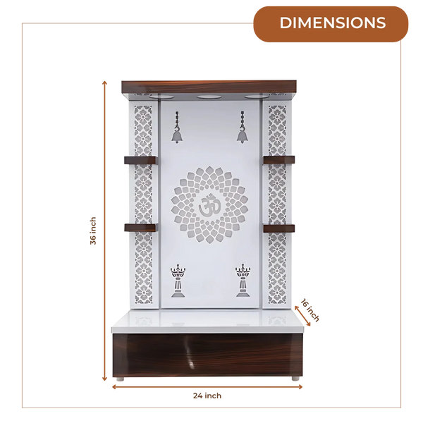 Jyoti Sthambh Wooden Pooja Mandir (White) Dimensions