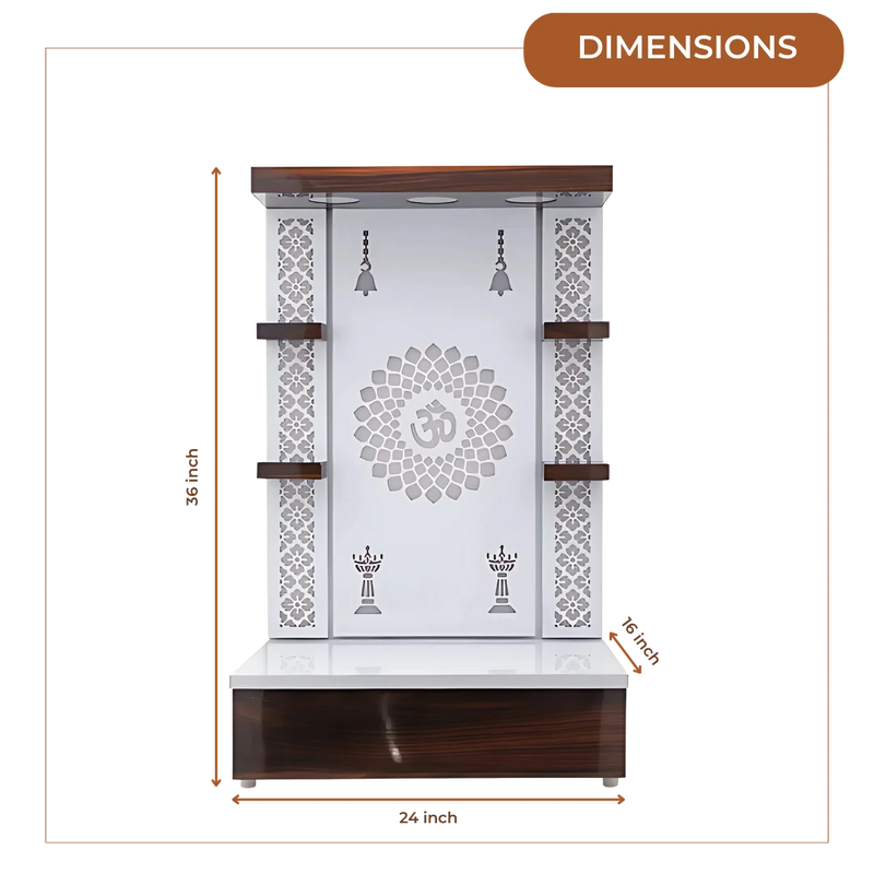 Jyoti Sthambh Wooden Pooja Mandir (White) Dimensions
