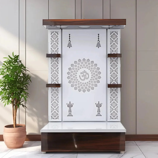 Jyoti Sthambh Wooden Pooja Mandir  (White) Lifestyel image 