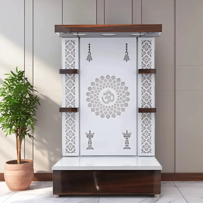 Jyoti Sthambh Wooden Pooja Mandir  (White)