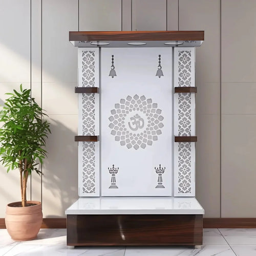 Jyoti Sthambh Wooden Pooja Mandir  (White)
