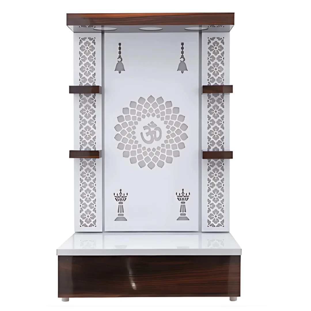 Jyoti Sthambh Wooden Pooja Mandir without Door(White) Front View