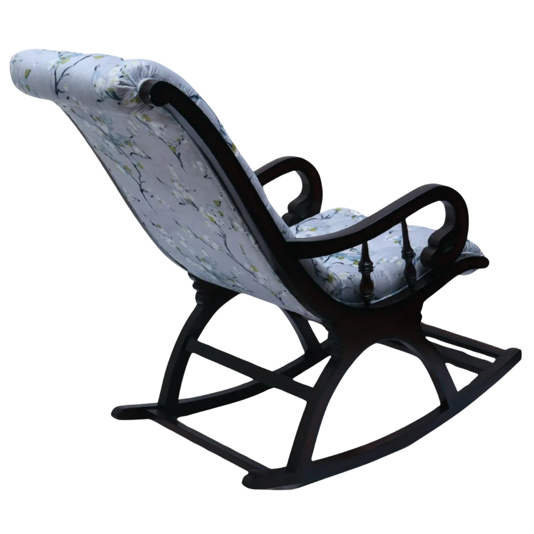 Kairo Teak Wood Fabric Rocking Chair (Brown Grey) Backside View