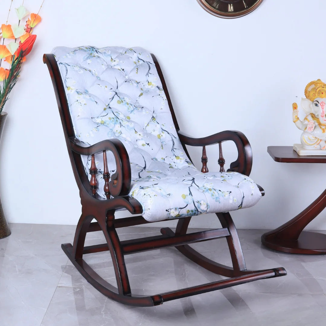 Kairo Teak Wood Fabric Rocking Chair (Brown Grey) lifestyle image