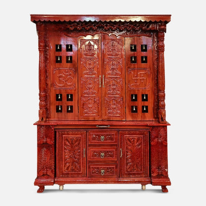 Kalash Kruti Teak Wood Mandap (Cherry) front view