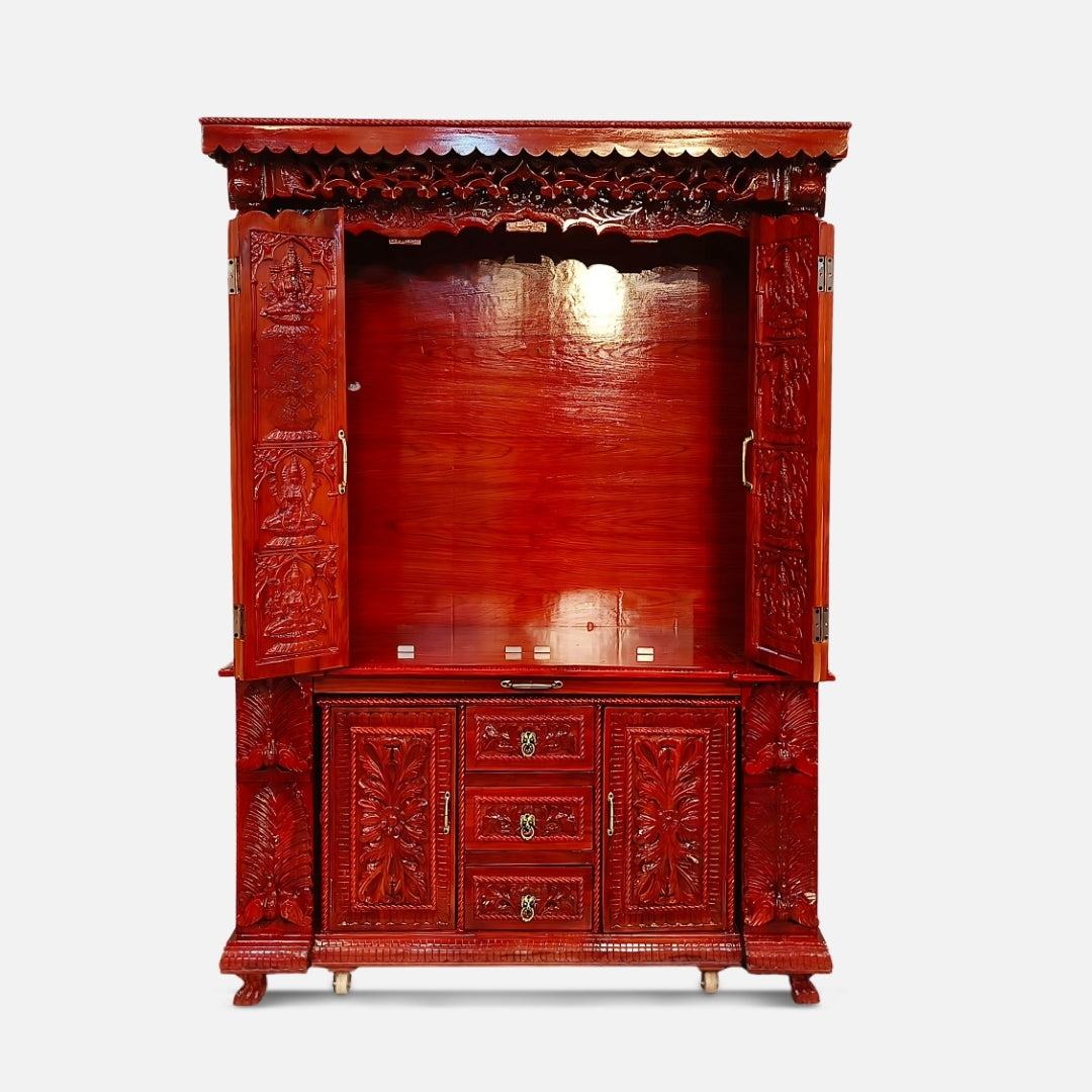 Kalash Kruti Teak Wood Mandap (Cherry) open  door view