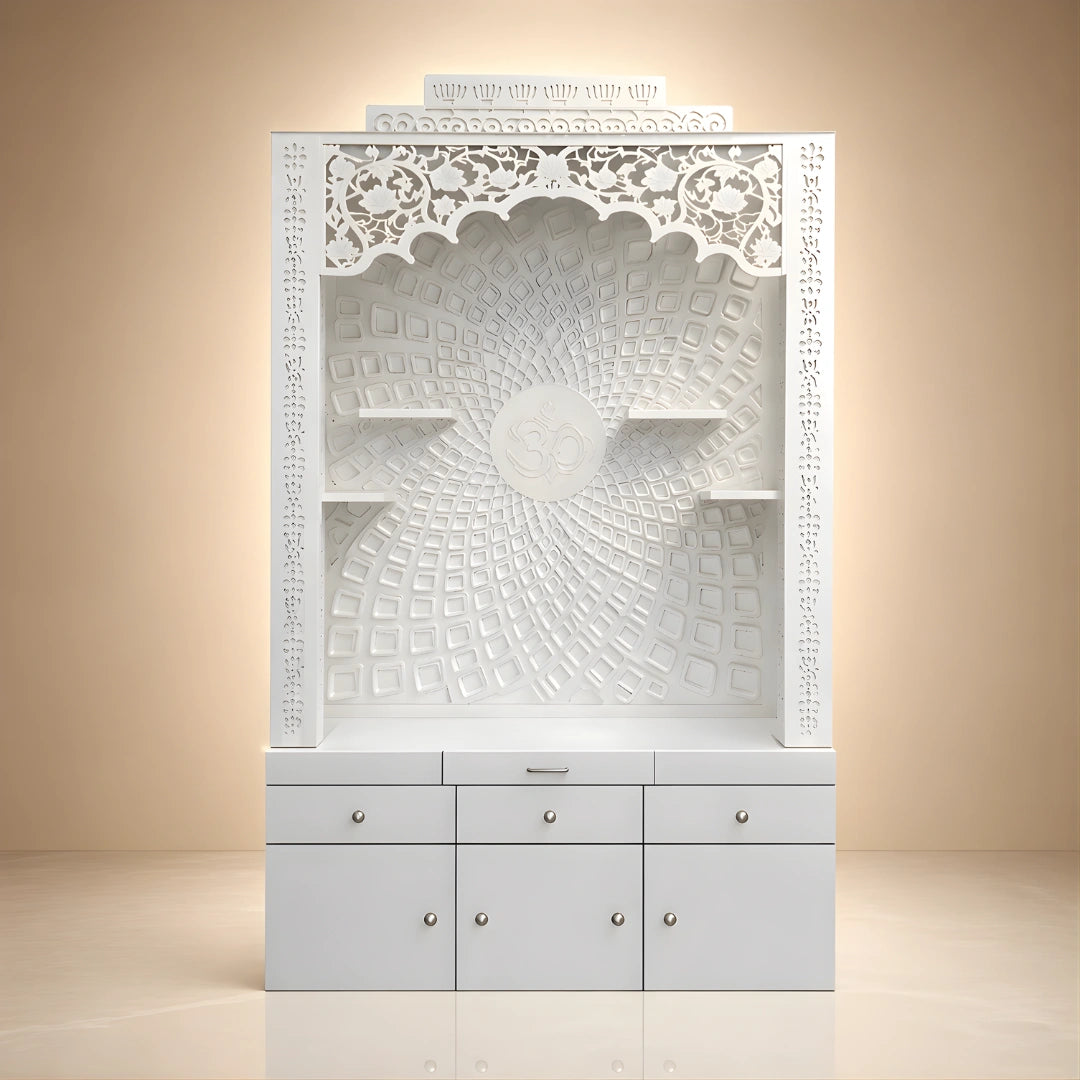 Kamalika Wooden Corian Mandir (White) lifestyle view 