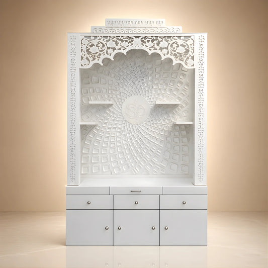 Kamalika Wooden Corian Mandir (White) lifestyle view 