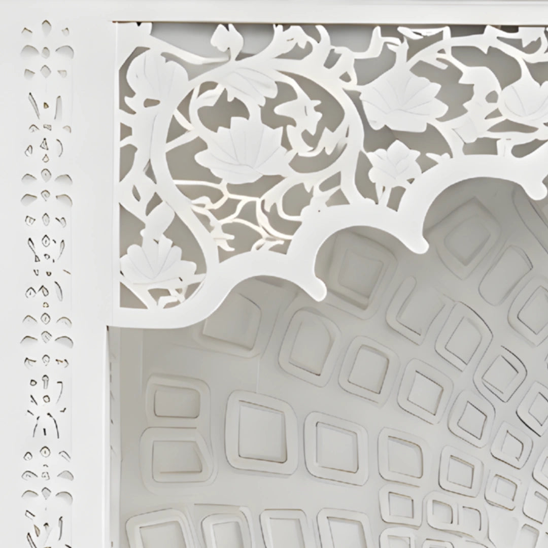 Kamalika Wooden Corian Mandir (White) carving  view 