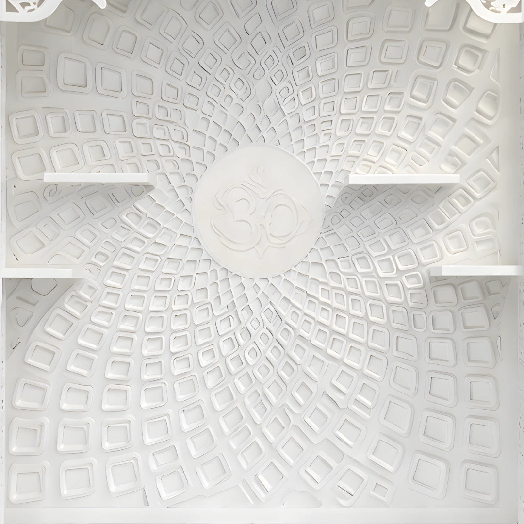 Kamalika Wooden Corian Mandir (White) close view 