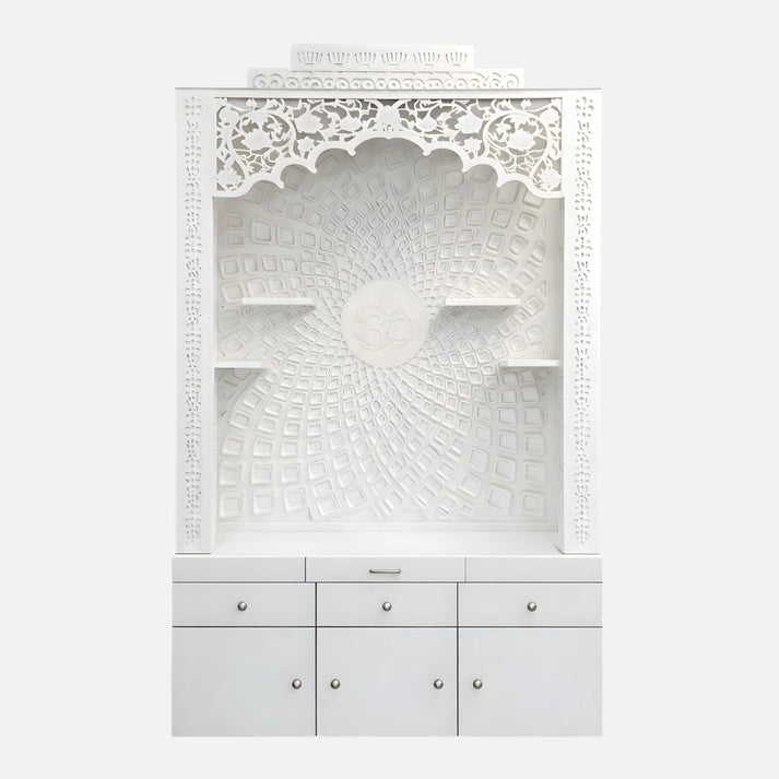 Kamalika Wooden Corian Mandir - White