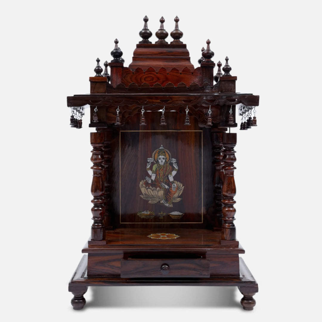 Kamalini Teak Wood Mandir (Brown) front view 