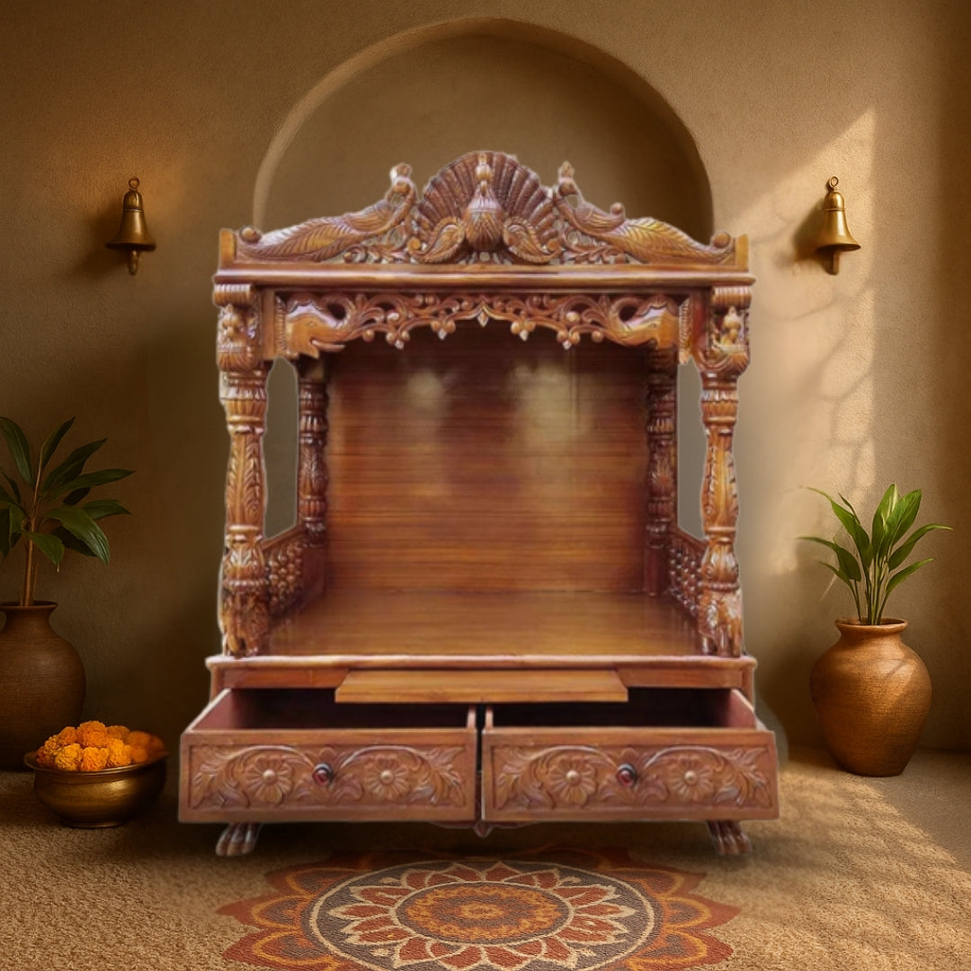 Kamaljyot Teak Wood Mandir (Teak) dimensions lifestyle view