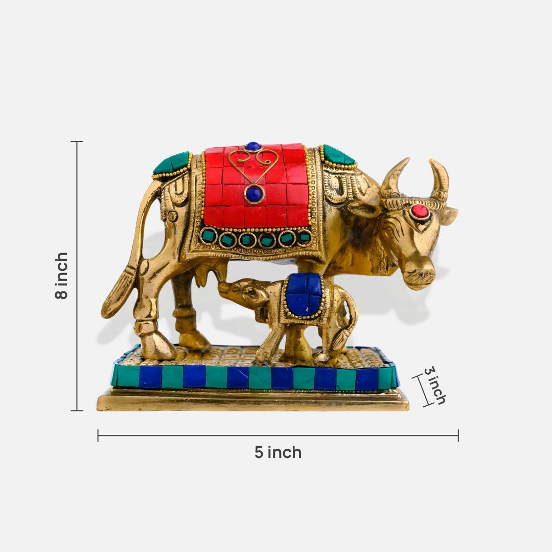 Kamdhenu Cow and Calf Brass Idol dimensions 