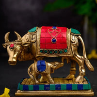 Kamdhenu Cow and Calf Brass Idol lifestyle view