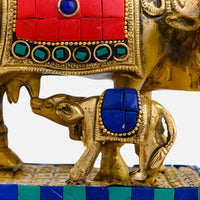 Kamdhenu Cow and Calf Brass Idol zoom view 