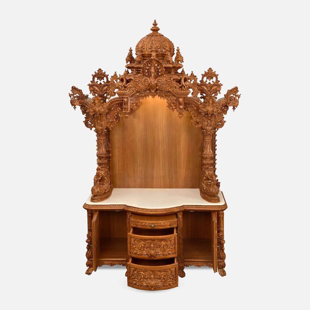 Kapali Teak Wood Mandap (Teak) open drawers 