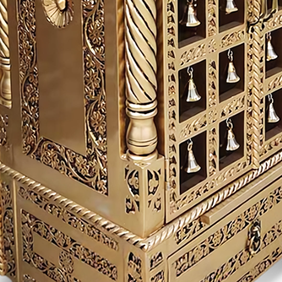 Karunesh Teak Wood Mandir (Gold) close view 
