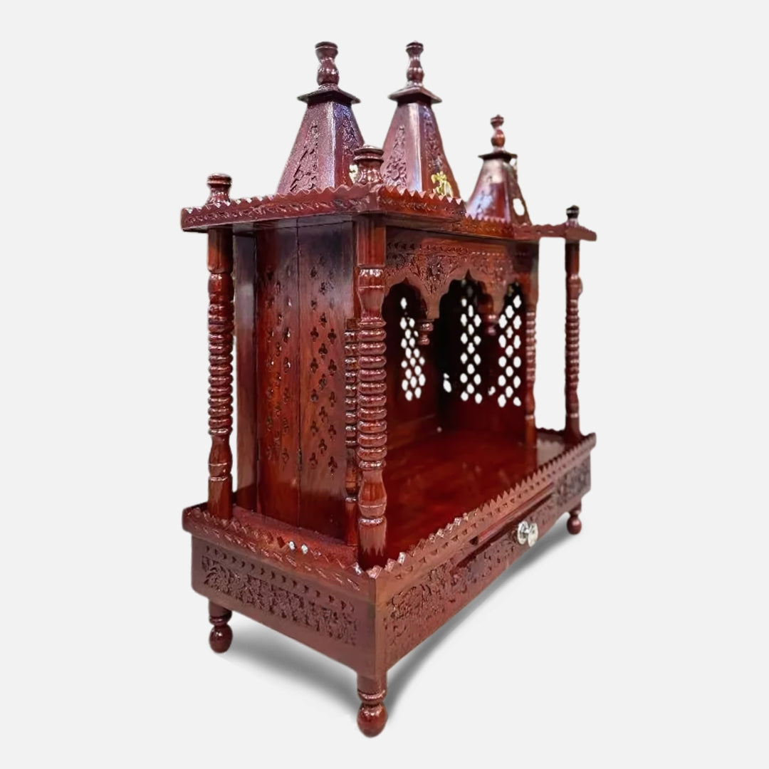 Kaveri Teak Wood Mandir (Brown) side view