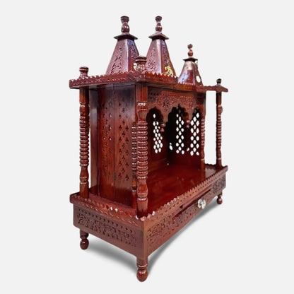 Kaveri Teak Wood Mandir (Brown) side view