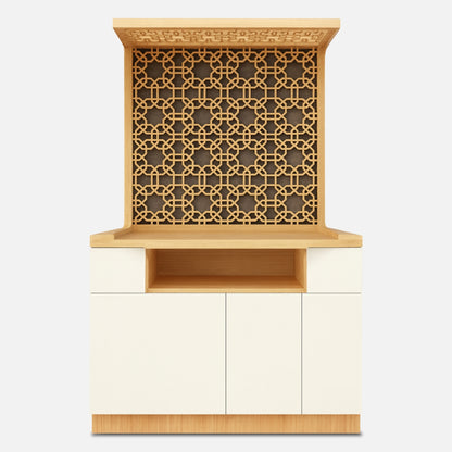 Keertana Teak Wood Mandap (White) front view 