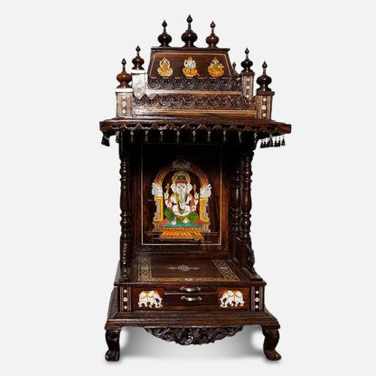 Kesari Teak Wood Mandir (Brown) front view