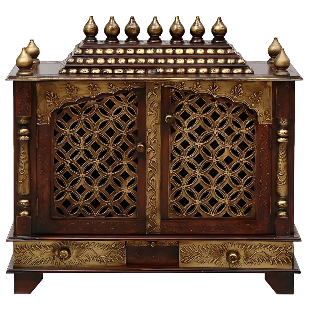 Kishoram Sheesham Wood Mandir (Brown) Front view
